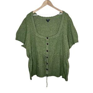 Torrid Green Knit Button-Front Square Neck Short Sleeve Sweater Top 5X
